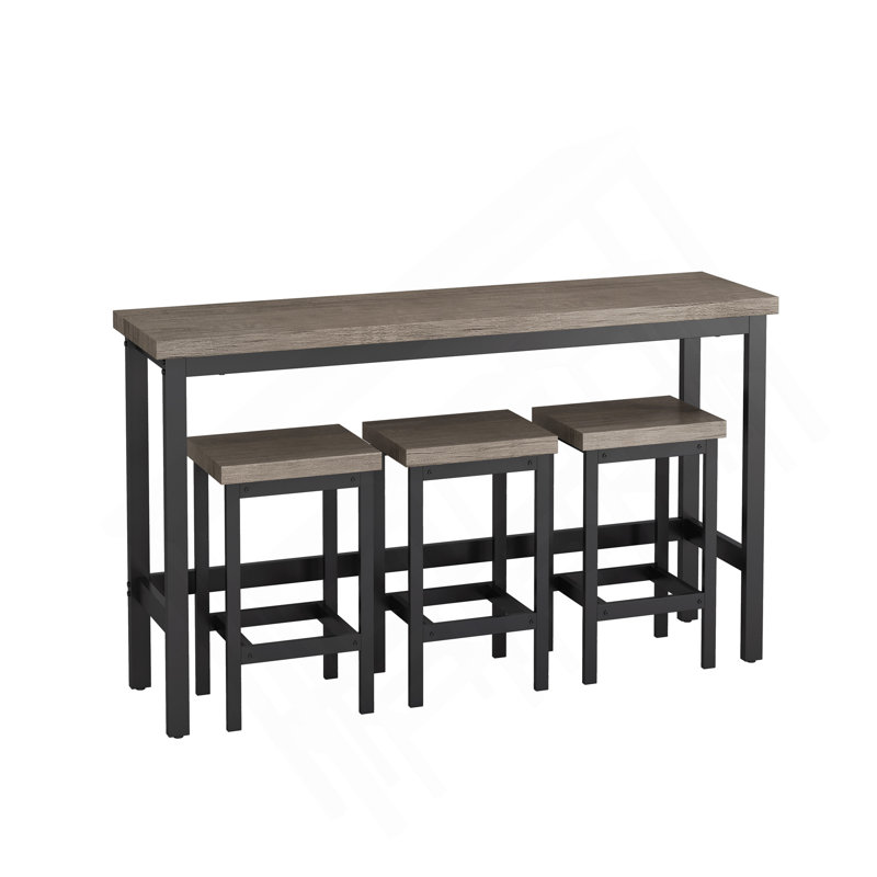 Table de salle à manger de cuisine moderne, table de pub, ensemble de table de salle à manger longue avec 3 tabourets, assemblage facile, gris brun (même SKU: W75753849)