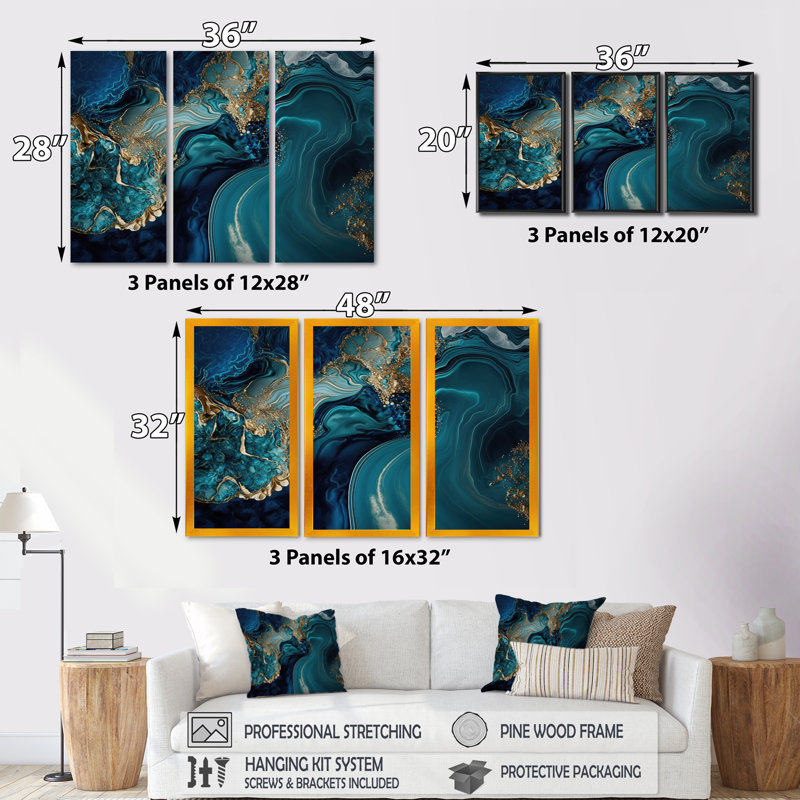 «Abstract Geode Turquoise I», reproduction de toile tendue 3 pièces, H 32 po x l 48 po x P 1 po