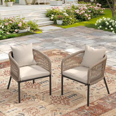 Fauteuil de salle à manger de patio moderne en rotin en PE avec coussins