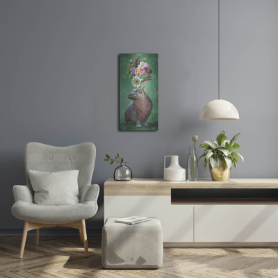  'Party Hippo' by Heather Gauthier Art Metal Wall Art, 12" x 24"