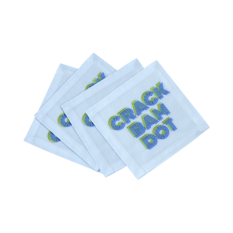 Mahjong Crack Bam Dot Cotton Sateen Cocktail Napkins, Blues Celery