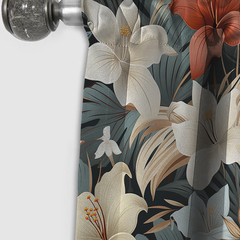 Motif tropical sérénité monochrome - Rideau floral - Rideau occultant floral - 1 panneau, L 52 po x L 108 po