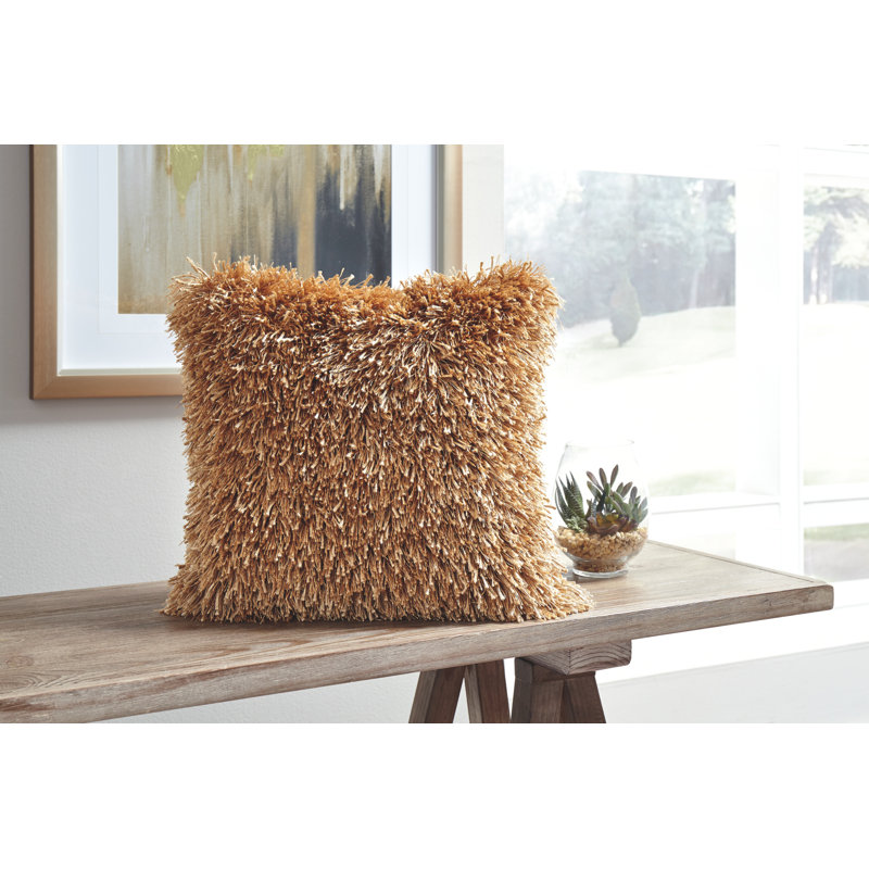Gray Shaggy Polyester Square Throw Pillow, 18 x 18 Inches