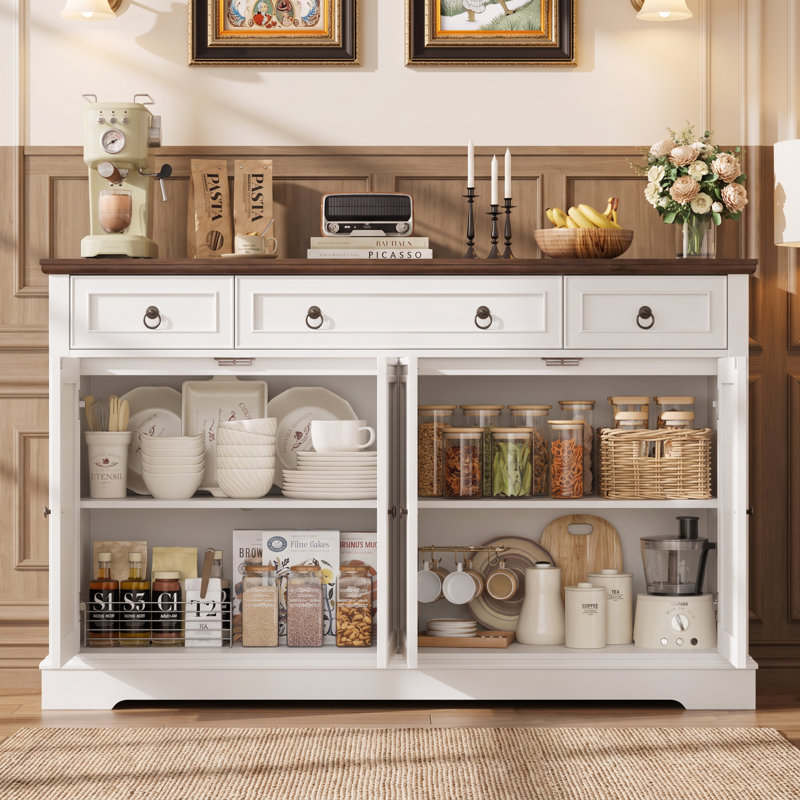 Buffet de 54 po avec tiroirs, armoire de rangement Shedolyn (tablette réglable), Blanc