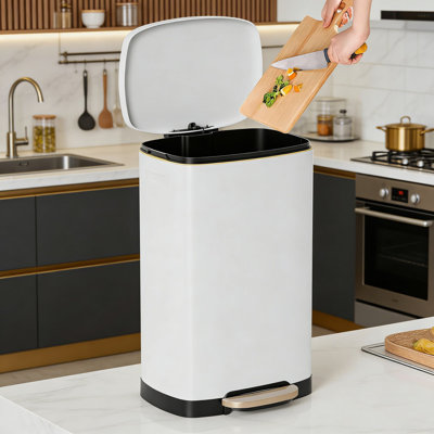 13 Gallon Stainless Steel Trash Can With Lid, Fingerprint Proof Kitchen Garbage Bin With Soft Close Pedal, Removable Inner Bucket For Home And Office