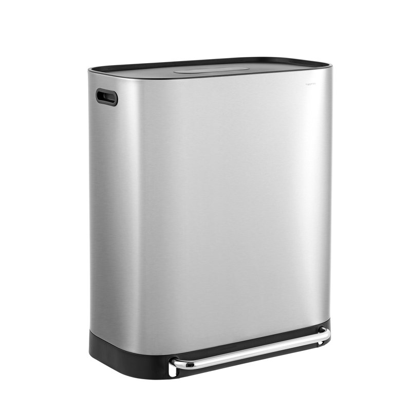 16-Gallon Stainless Steel Kitchen Trash Can with Pedal and Side Bin