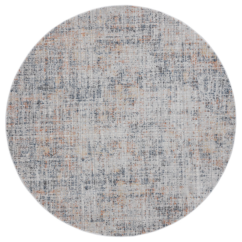 Tapis abstrait ivoire / bleu, Rond 7 pi 10 po