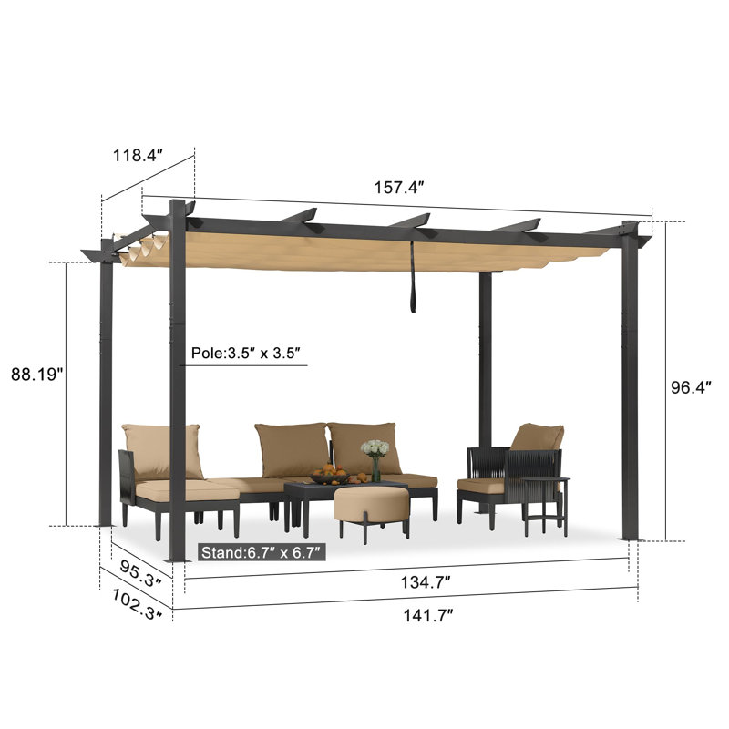4m x 3m Aluminium Pergola, Beige
