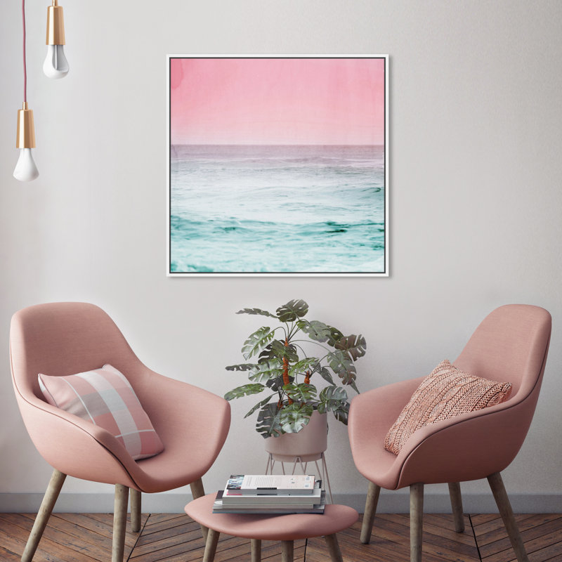 «Nautical and Coastal Dream Ocean View, Coastal Pink», impression, Cadre flottant blanc, H 24 po x l 24 po