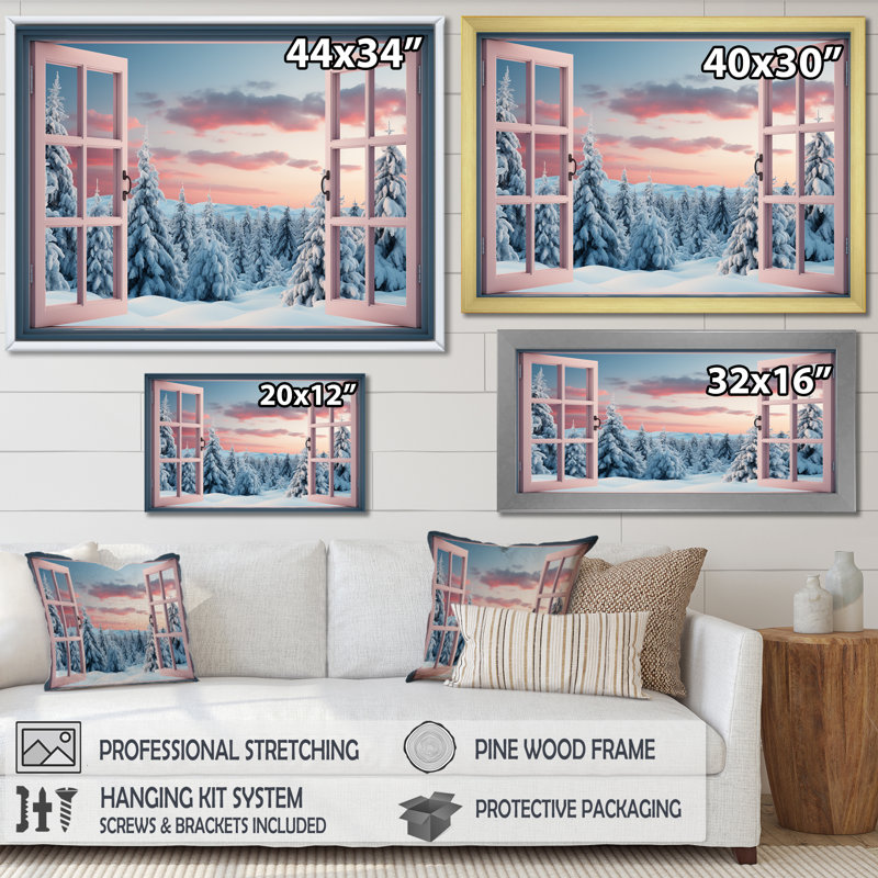 «Forest Winter Window View I - Winter Landscape», art mural, Cadre doré à coins fermés, H 24 po x l 32 po x P 1 po