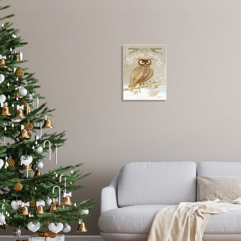 Season's Greetings Winter Snowscape Owl, Plaque murale, H 19 po x l 13 po x P 0,5 po