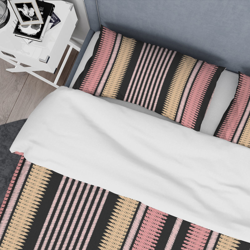 Cream and Pink Striped Pattern - Abstract Duvet Cover Set - Microfiber Polyester