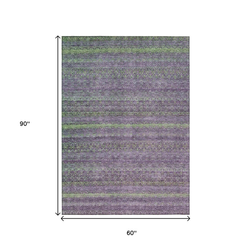 Tapis extérieur lavable rayé mauve et vert lime 5 pi x 8 pi