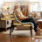 Set of 2 Mid-Century Beige Accent Chairs with Wood Arms & Black Metal Frame, Comfortable Spring Support-615774569