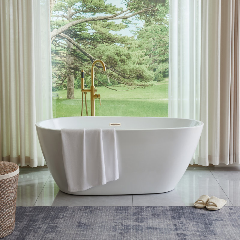 Baignoire autoportante en acrylique, Blanc / nickel brossé, H 23,2 po x l 29,5 po x L 59 po