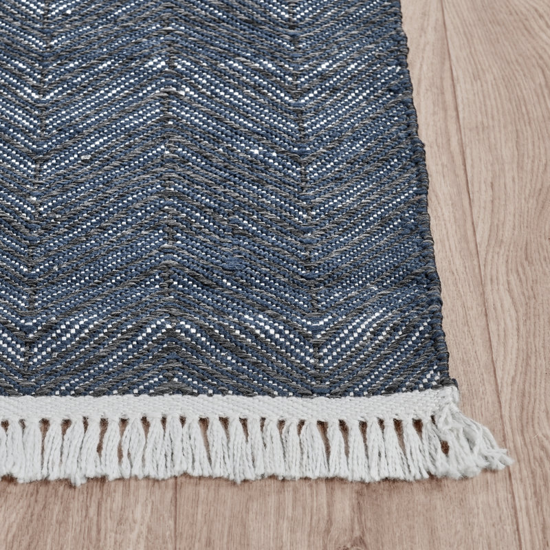 Jake Chevron Area Rug in Dark Blue, Rectangle 9' x 12'