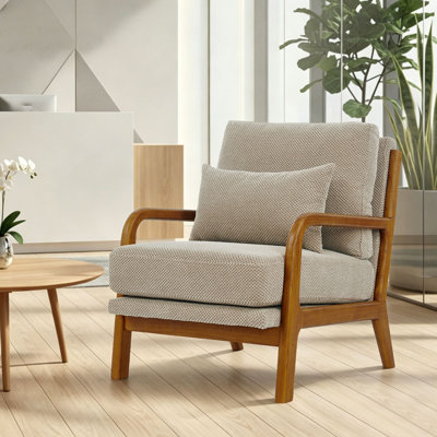 Fauteuil d'appoint de style Mid-Century, fauteuil rembourré avec cadre en bois et coussin lombaire amovible, fauteuil d'appoint de réception