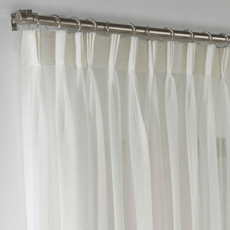 Triple Pinch Pleated Extra Long and Extra Wide Faux Linen Sheer Single Panel, Off White, 100" W x 132" L