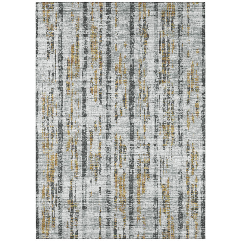 Tapis abstrait gris tissé à la machine, Rectangle 5 pi x 7 pi 6 po