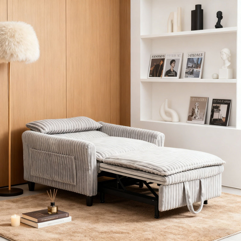Corduroy Fabirc Fauteuil confortable pour petit appartement Chambre à coucher Balcon Petit canapé-lit Petit canapé avec coussin