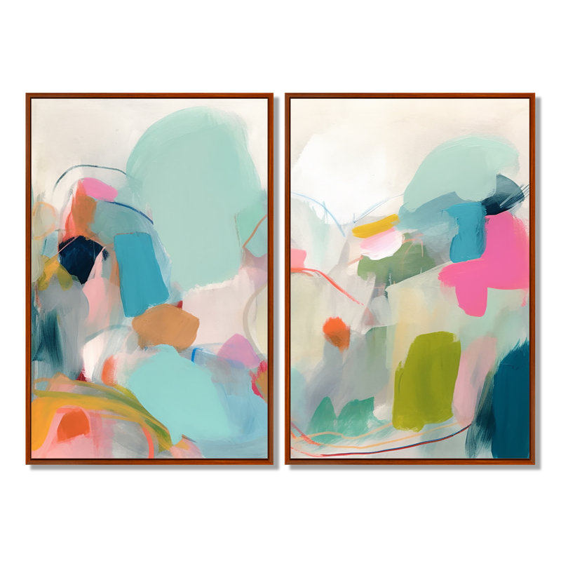 Rose, bleu, Minimalims Fludity III - art mural moderne, Brown, 36" H x 48" W, Impression encadrée flottante