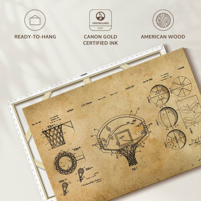 Basketball Brevet Compilation sur toile, H 26 po x l 39 po x P 1,25 po