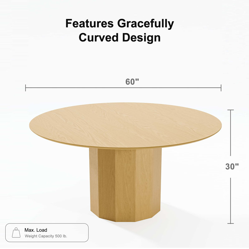 Table de salle à manger en bois massif, H 30 po x L 60 po x l 60 po, Chêne