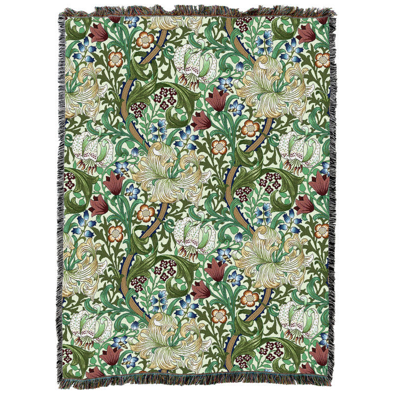 Couverture Pure Lily Weavers William Morris - Lily - Artisanat - Jeté en coton tissé à la main - fabriqué aux États-Unis (82 x 62)