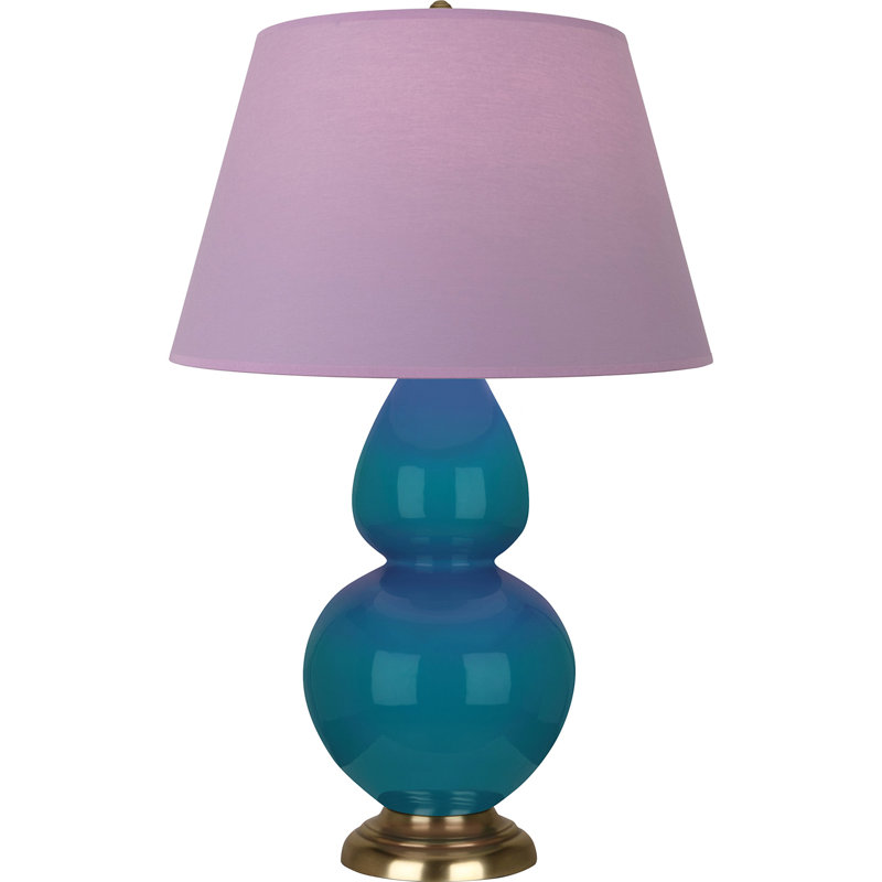 Lampe de table double gourde en céramique, Lavande / prune, Paon verni / laiton, Laiton