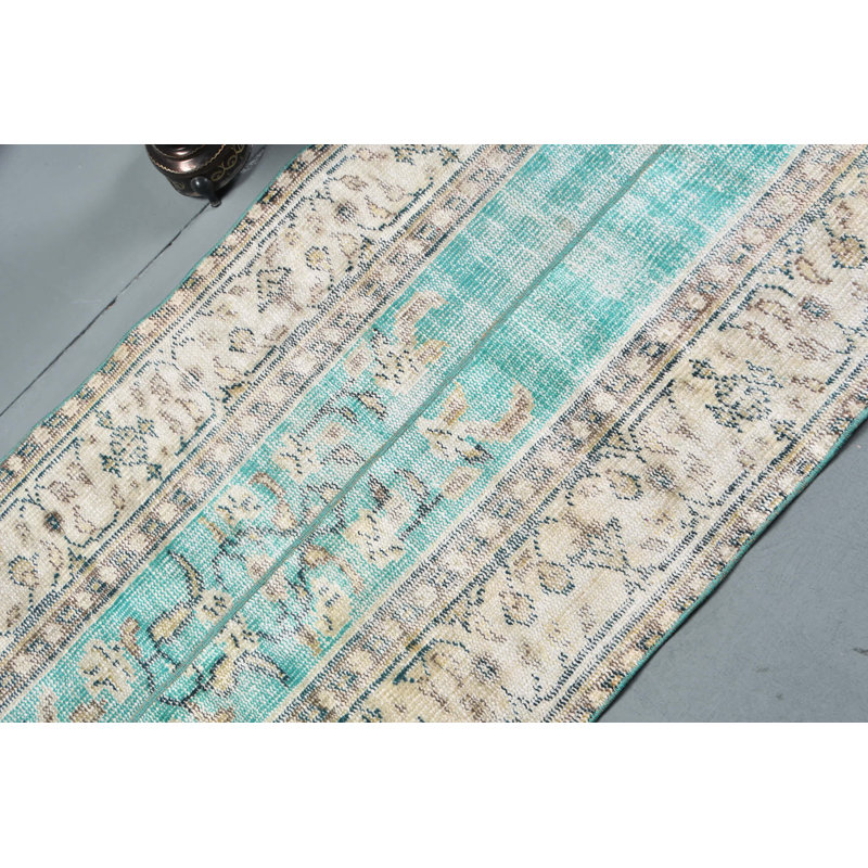 Vintage Turkish Green Rug with Distinctive Patterns for Home and Office Decor Brown/Green