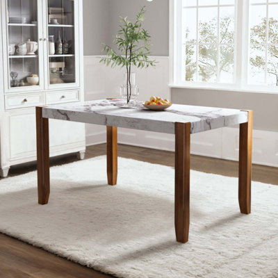 Modern Dining Table, Rectangular Faux Marble Style Table With Sturdy Wood Legs, Easy To Clean Rectangular Kitchen Table For Dining Room, Living Room,