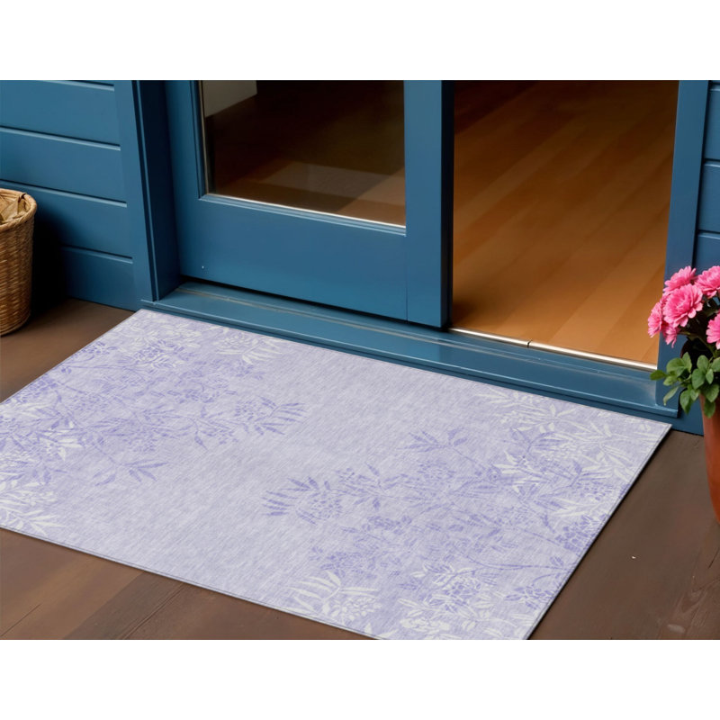 Tapis intérieur lavable floral lilas et ivoire 3 pi x 5 pi