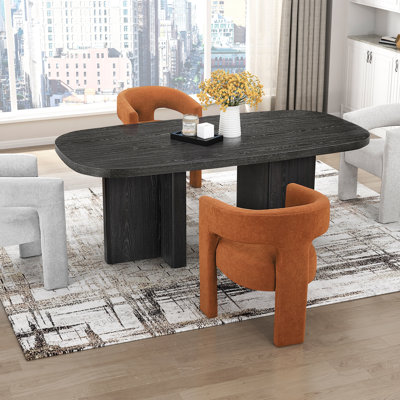 5Pc Stunning Dining Set Table with Four Chairs Orange Light Gray Ebony Finish Contemporary Luxury Wooden Furniture