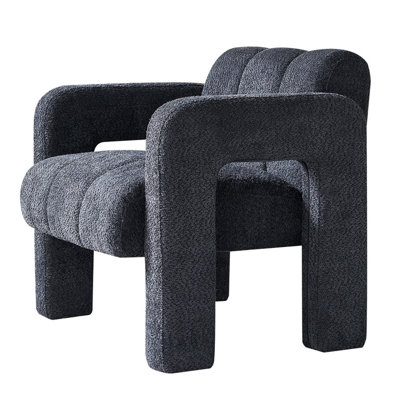 Practical Single Chair, Wide Upholstered Accent Chair, Boucle Dark Gray