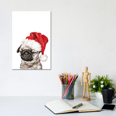 Christmas Meditation Pug by Big Nose Work - Wrapped Canvas Print