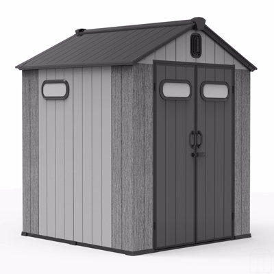 6X6 FT Outdoor Resin Storage Shed, Waterproof Plastic Garden Shed With Lockable Door, Windows & Vents, Outside Storage Tool Shed