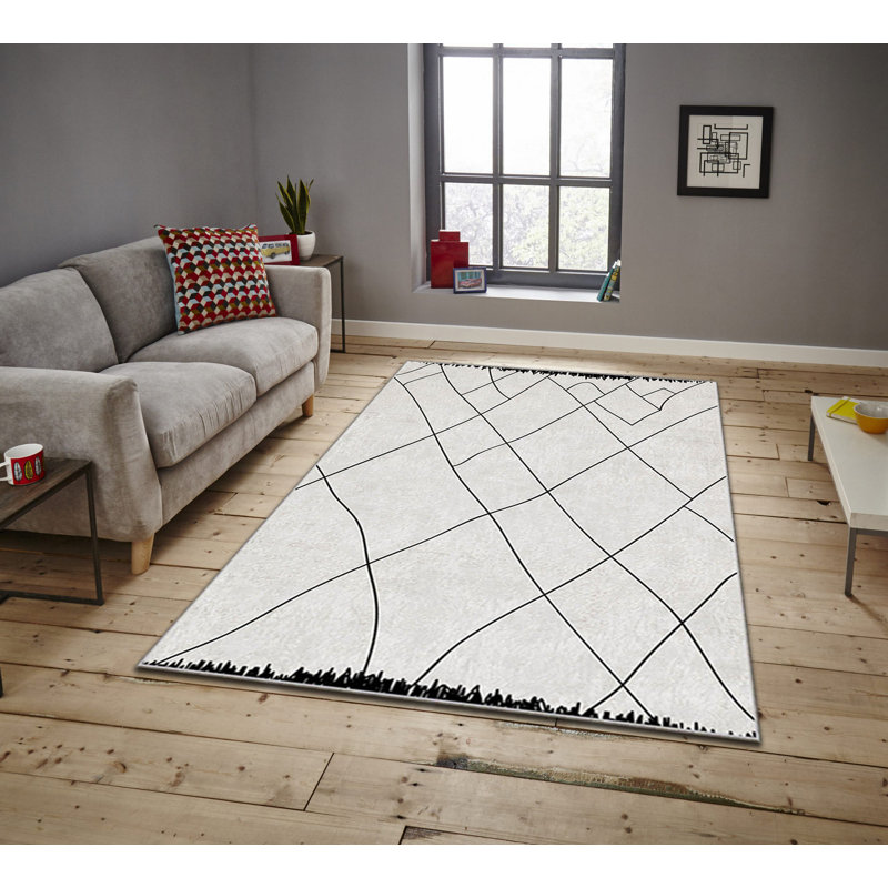 Tapis rectangulaire en polyester tissé à la machine espanola ivoire, Rectangle 5 pi 11 po x 9 pi 2 po