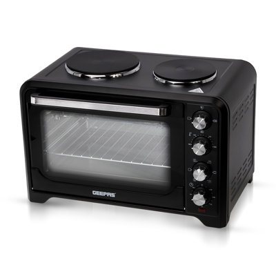 GEEPAS 38L Mini Oven & Grill with Double Hotplate 1600W & 60 Minutes Timer