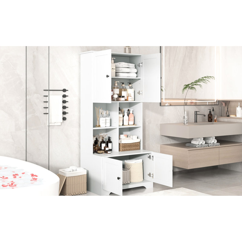 Armoire de rangement pour salle de bain à 4 portes - Grand espace blanc pour articles de toilette