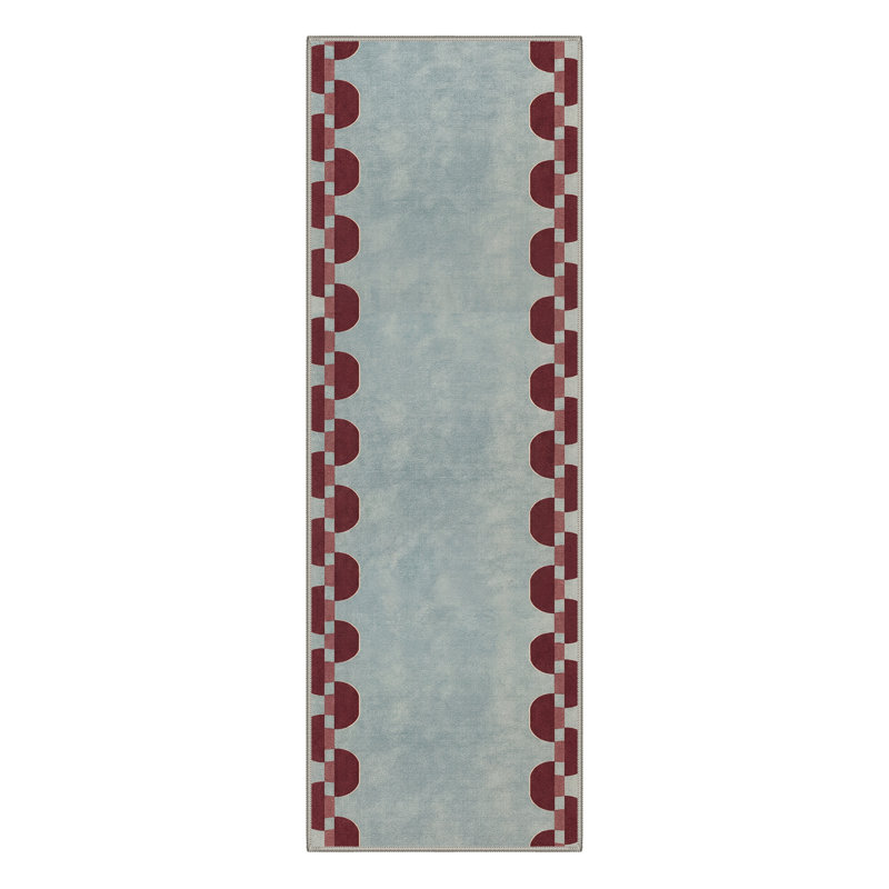 Modern Geometric Machine Washable Chain Link Blue Indoor Area Rug With Non-Slip Backing, Runner 2'6" x 8'