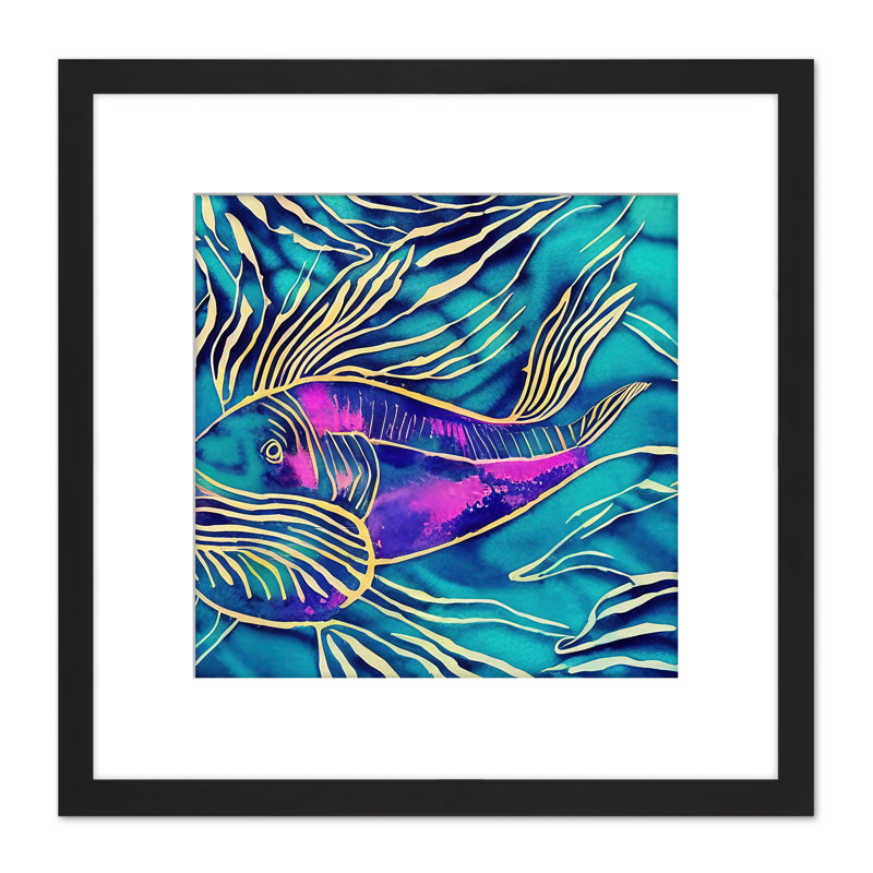Ocean Purple Blue Fish Aquarium Watercolour 1 Piece Single Picture Frame Wall Art