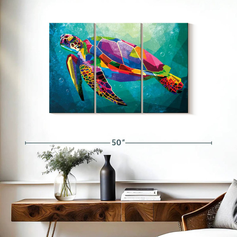 Tortue arc-en-ciel géométrique 3 pièces, H 24 po x l 38 po x P 1,25 po