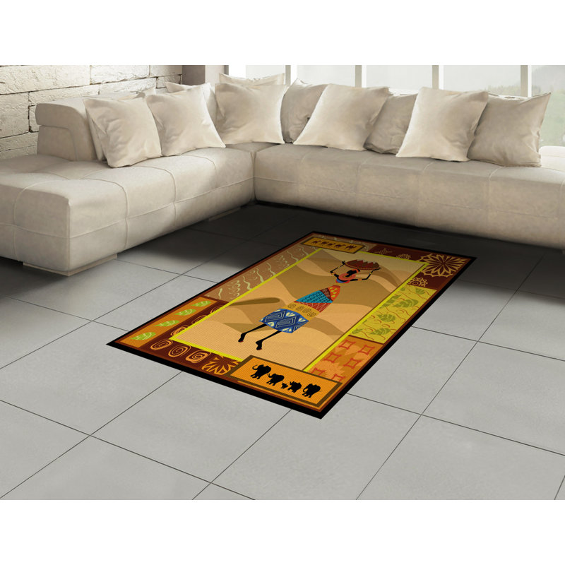 Tapis décoratif africain à haute densité en fibres longues, Rectangle— 4 pi x 5 pi 8 po