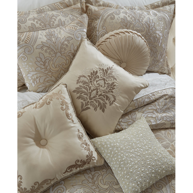 Champagne Ivory Damask 20" Square Decorative Throw Pillow