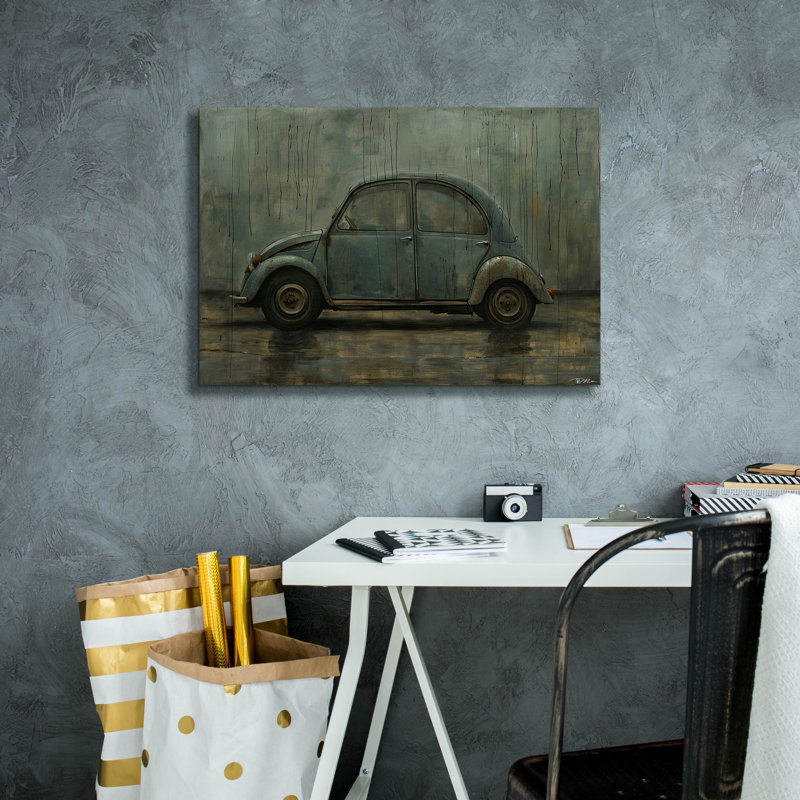 «Vintage Car Under The Rain» par Momart, art mural sur toile, H 18 po x l 26 po x P 0,75 po