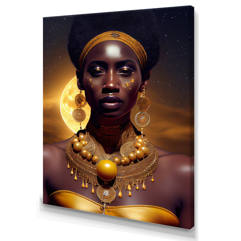 «Queen African Woman Under Moon I», impression sur toile, H 20 po x l 12 po x P 1 po, Toile tendue