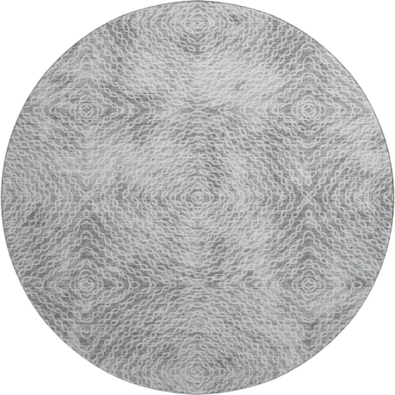 Premium Machine Washable Mayfield AMF74 Geometric Rug, 8' Round, Ash