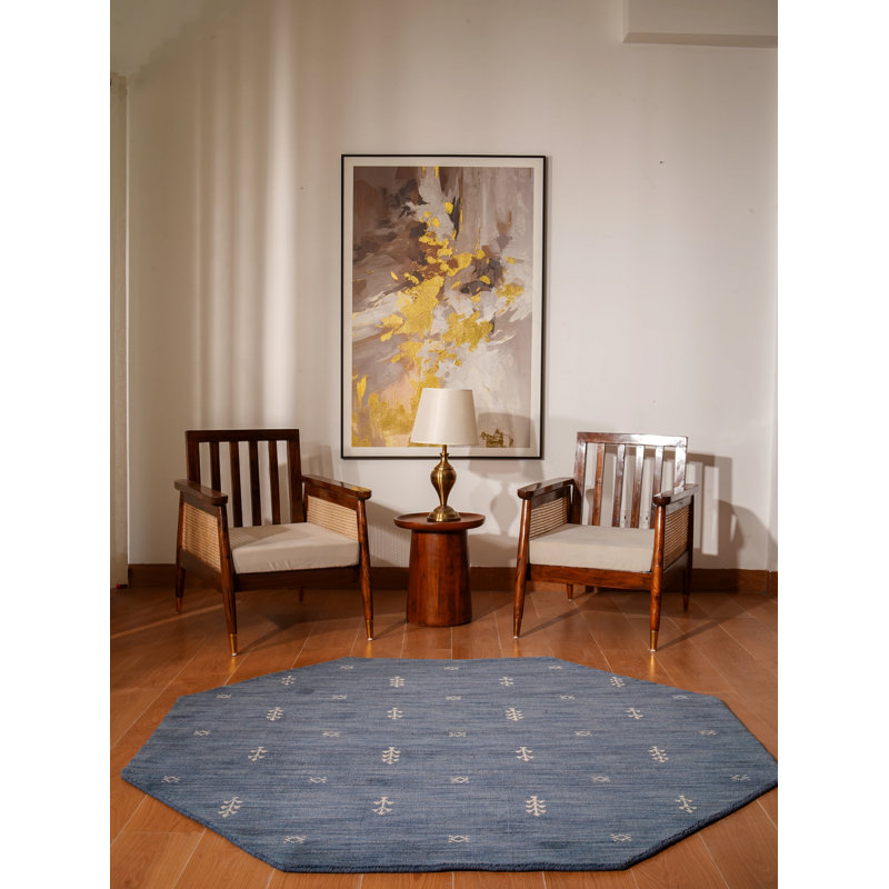 Hand Knotted Loom Wool Eco-Friendly Area Rugs  - Octagon | Blue Color | Contemporary, High Pile Thick Handmade Anti Skid Area Rugs for Living Room, Bed Room