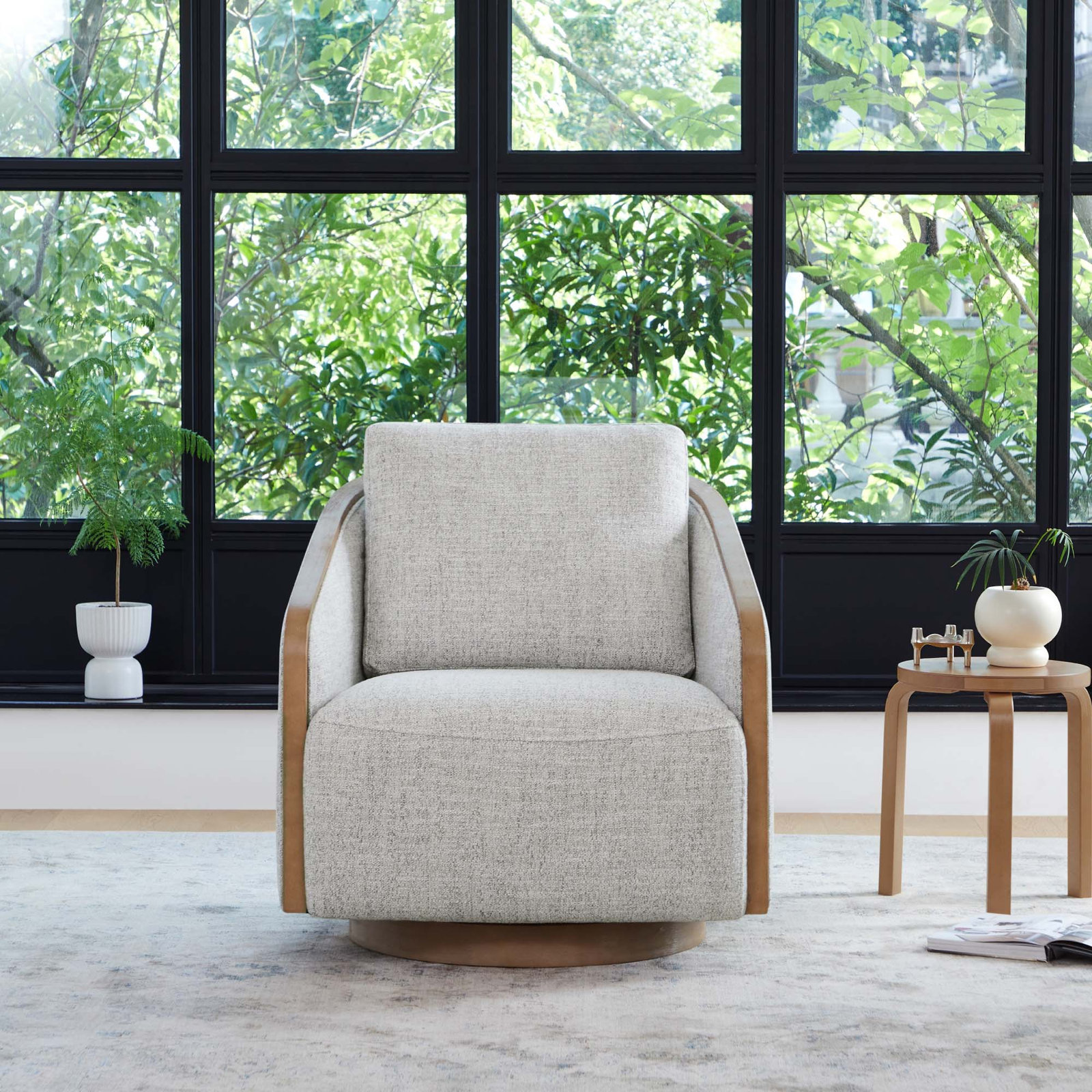 Nieve Swivel Barrel Chair, Gray Heathered