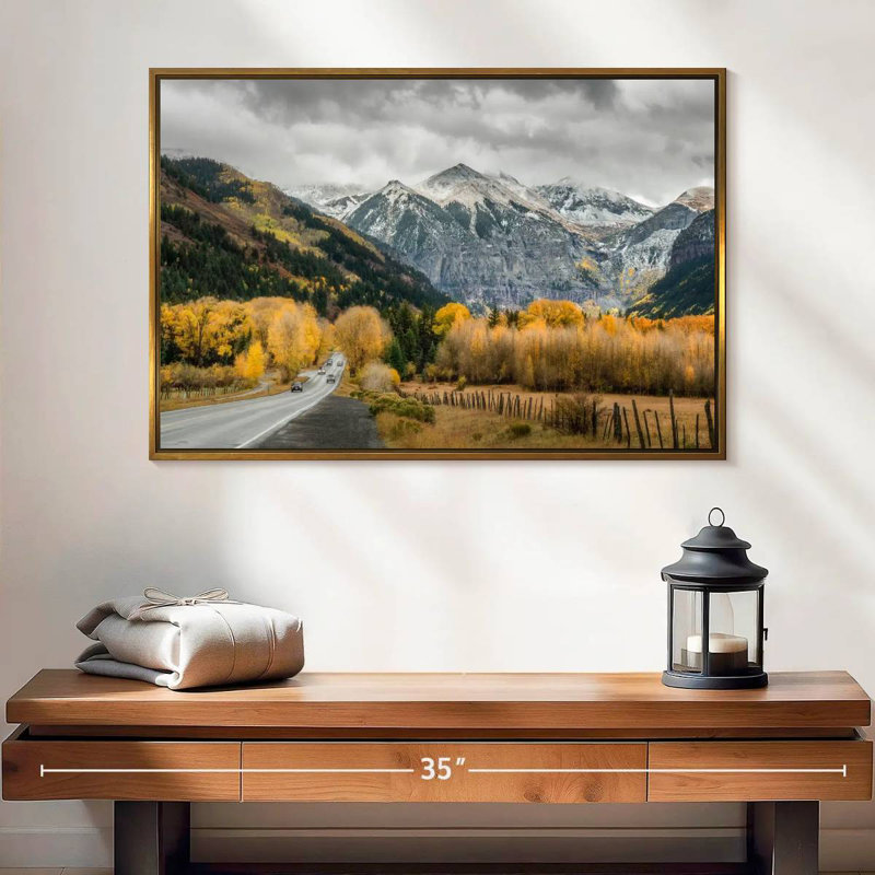 Route d'automne à Telluride, 25 po x 17 po, Cadre flottant doré